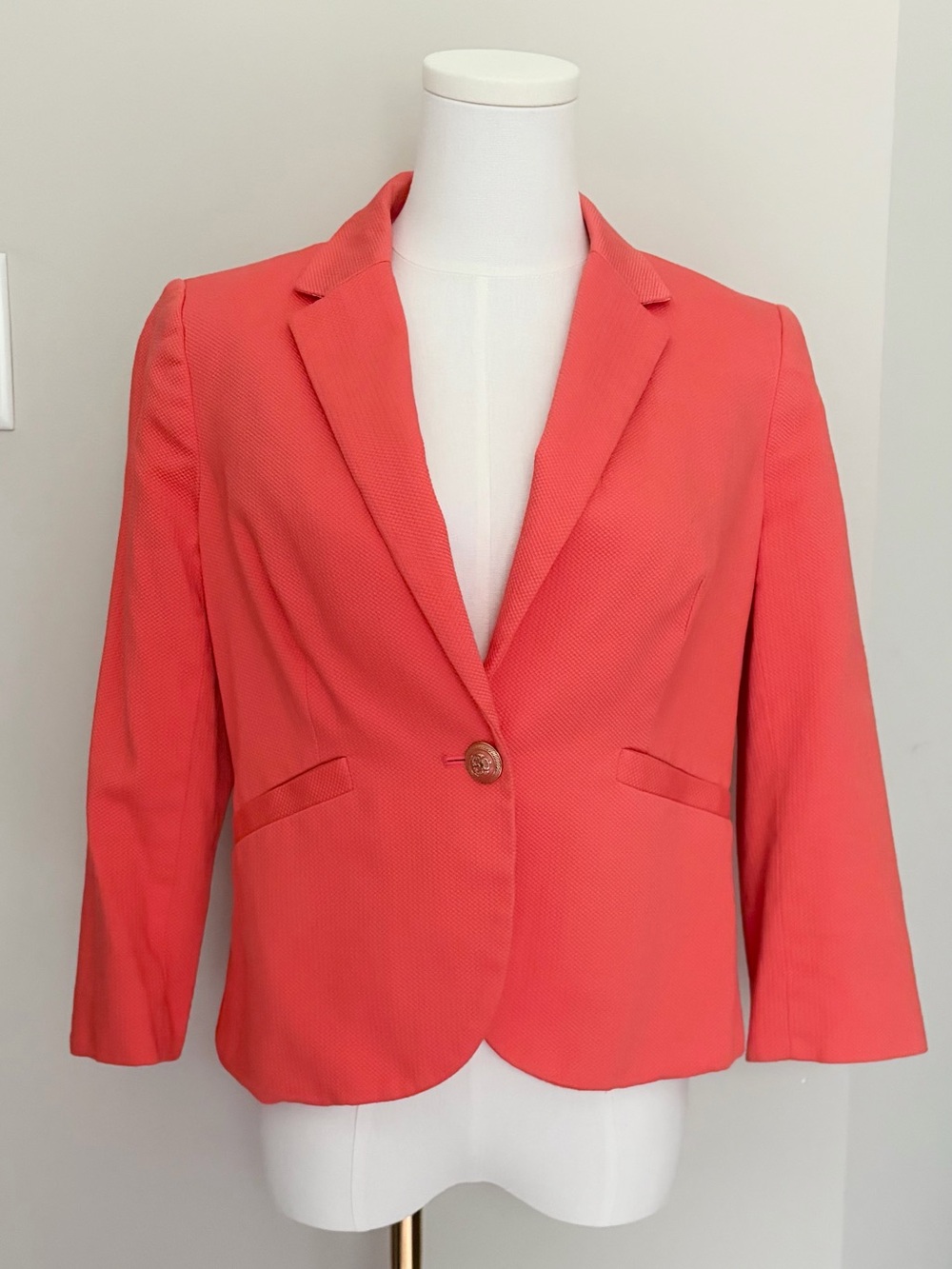 The Limited Coral Pink Single-Button 3/4 Sleeve Blazer